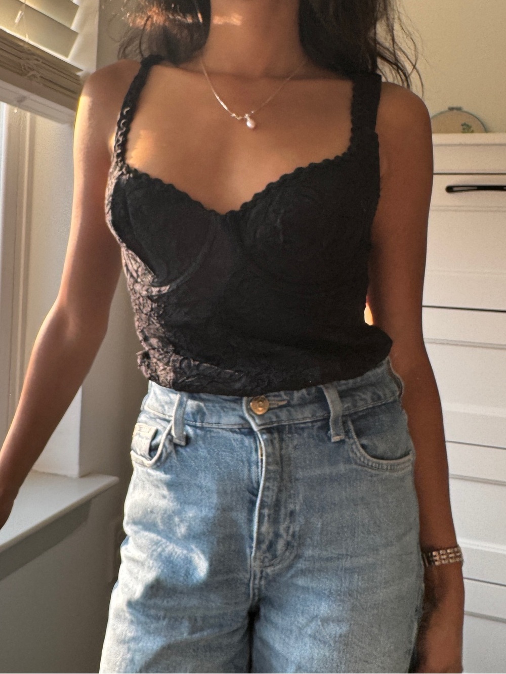 Un Deux Trois Black Lace Cami with Scalloped Trim
